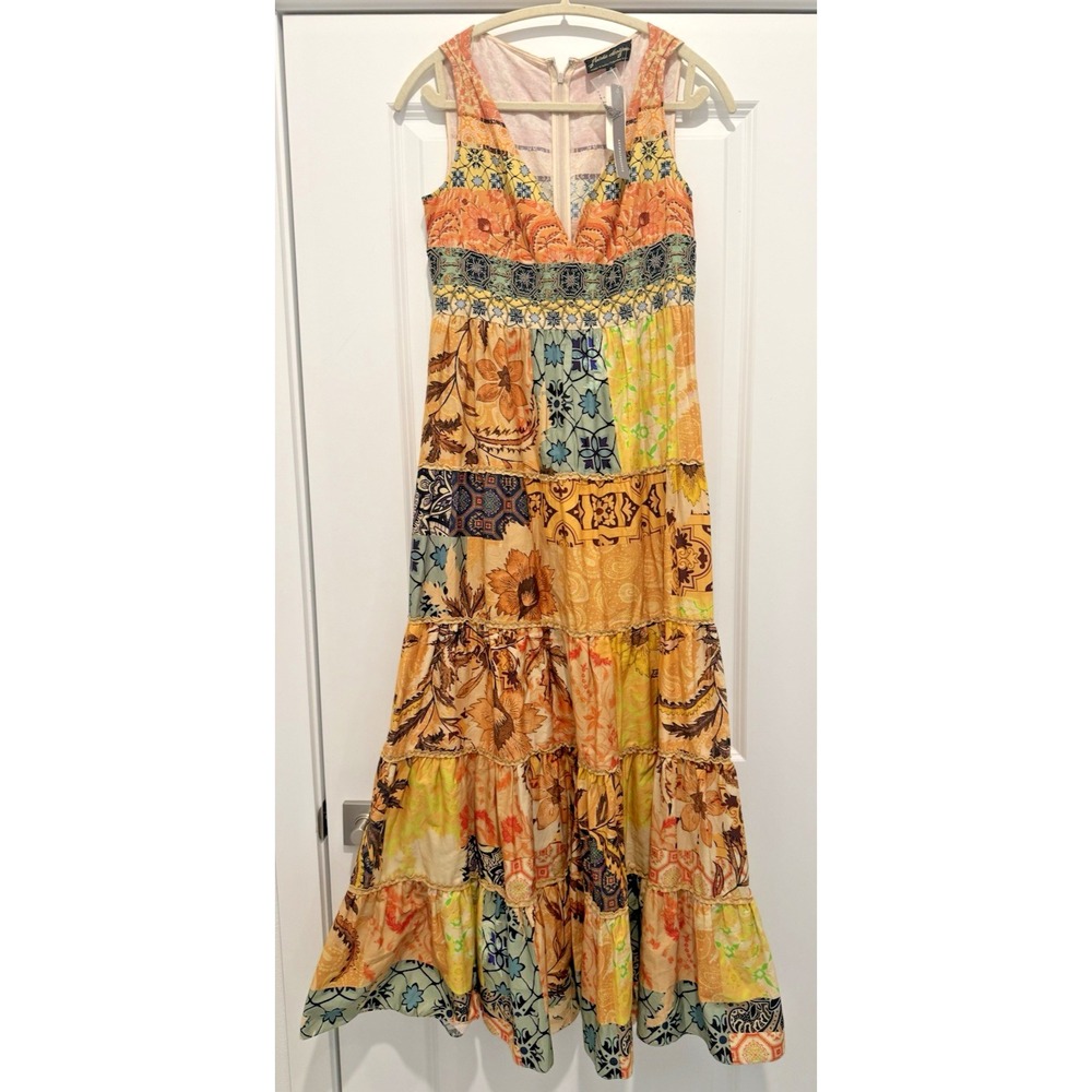 NWT Anthropologie Geisha Designs Rosalinda Patchwork Beaded Maxi Dress Sz S Boho - Picture 2 of 14